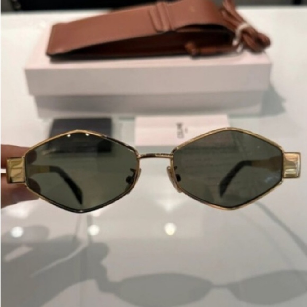 Celine Geometric Sunglasses Gold Frame Dark Lenses - Picture 2 of 7